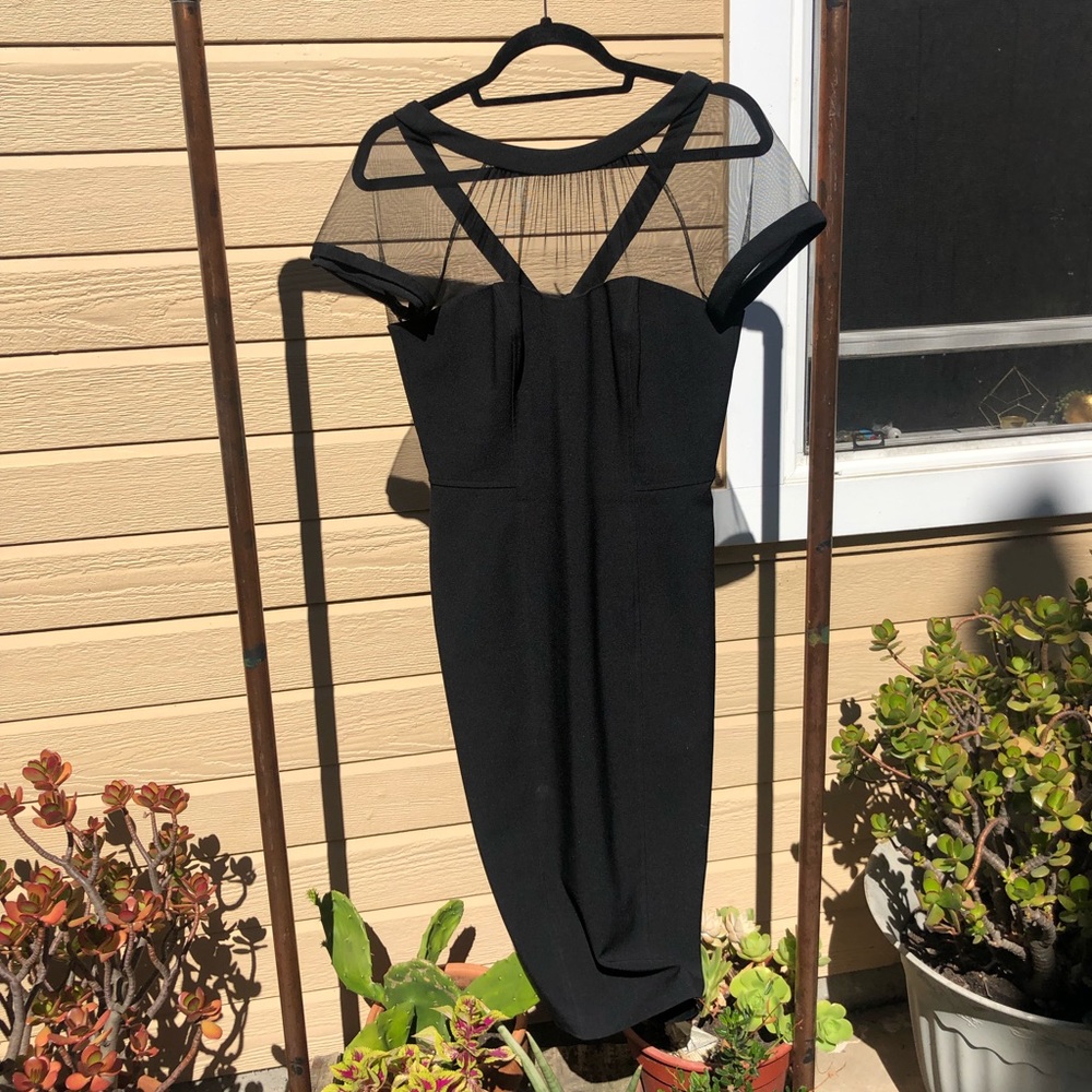 Black Maggy London Midi Dress with netting detail